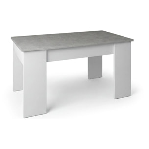 Mesa de centro elevable con almacenaje en blanco artik y gris cemento 90x43-53 cm Norak Blanco Artik (Blanco Mate) - Gris Cemento