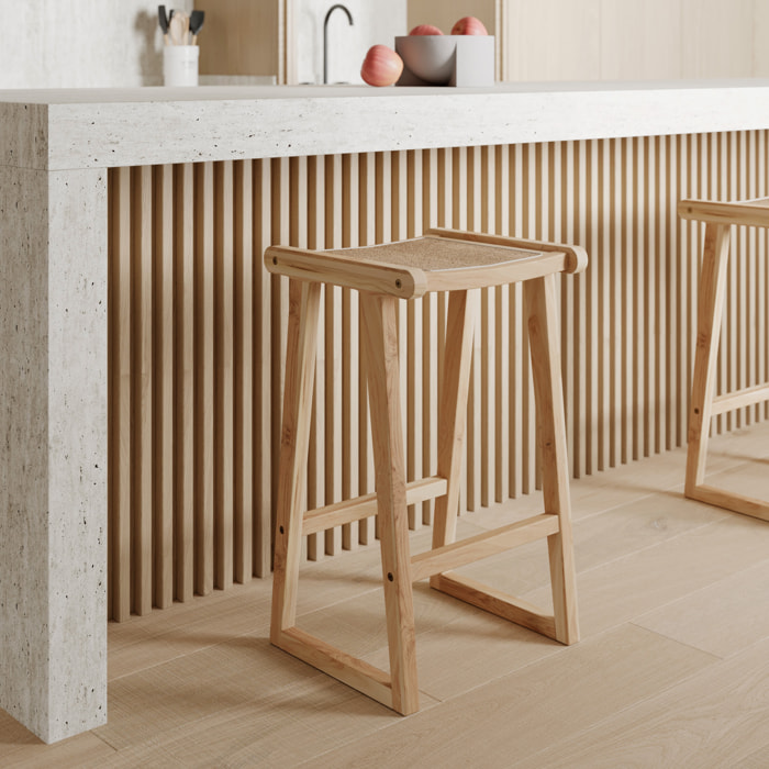 Tabouret pour îlot central 66 cm en teck et rotin naturel - Haida