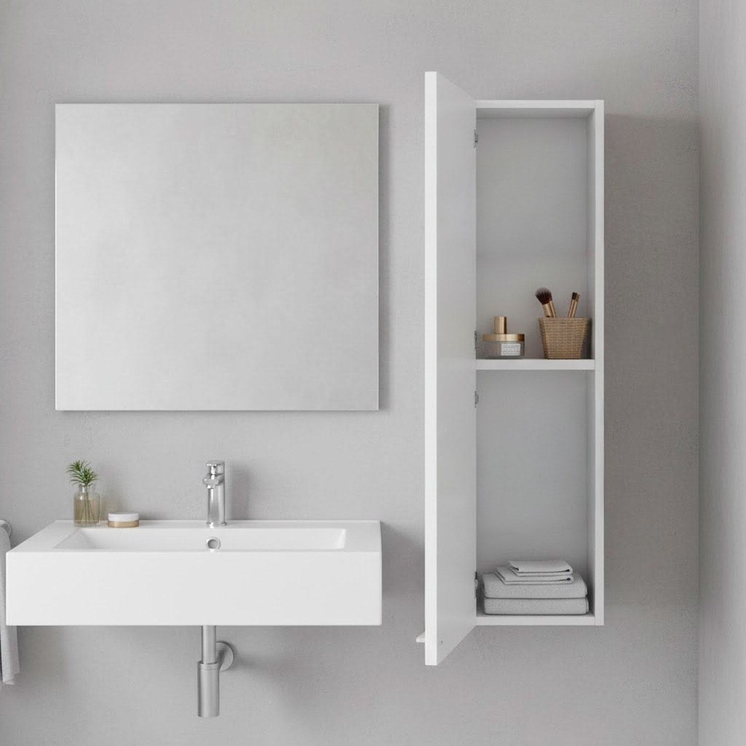 Pensile Da Bagno Sospeso Con 1 Anta E Ripiano Regolabile Mobile Armadietto Moderno Scaffale Salvaspazio In Melamina 85 x 30 x 25 Cm Bianco Lucido