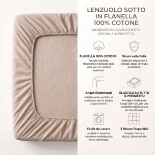 Lenzuolo sotto con angoli in flanella - Tortora