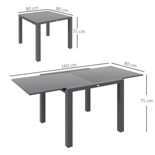 Table de jardin rectangulaire extensible 6 pers. alu métal dim. 80/160L x 80l x 75H cm gris