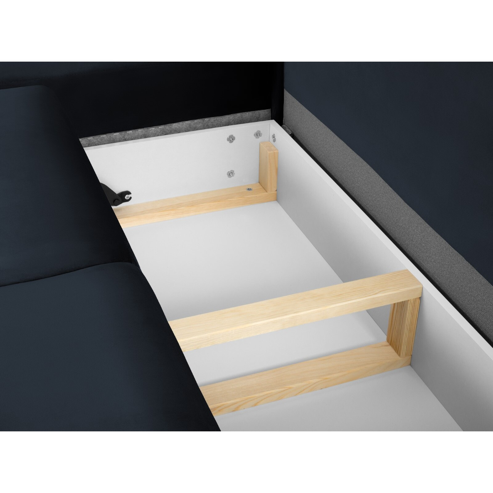 Canapé d'angle gauche convertible avec coffre de rangement "Kyoto" 5 places en velours bleu foncé