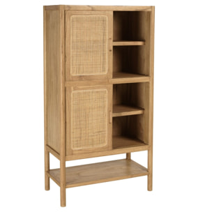 AMY - Vaisselier 2 étagères 2 portes coulissantes mindi / rotin naturel AMY
