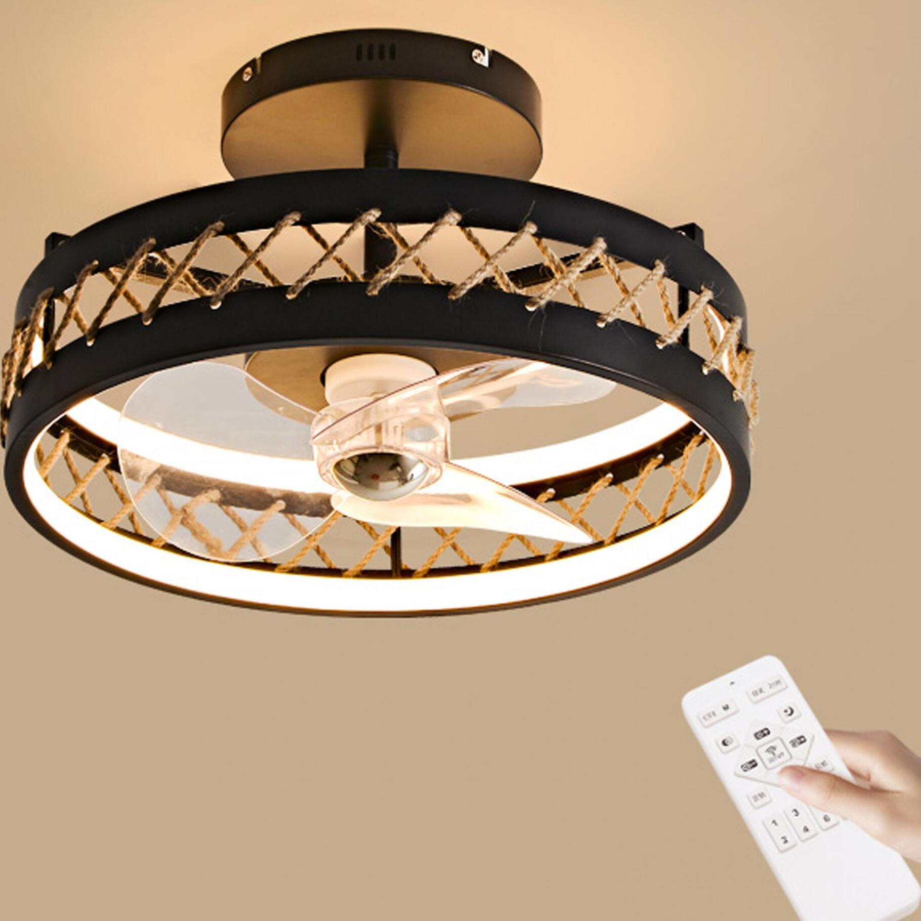 Lampe LED à ventilateur avec détails de finition en corde