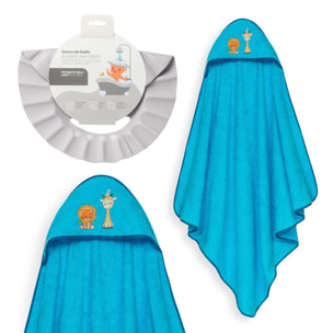 Capa Baño 1X1 Mod Leon Jirafa Pajarito+Gorro Turquesa