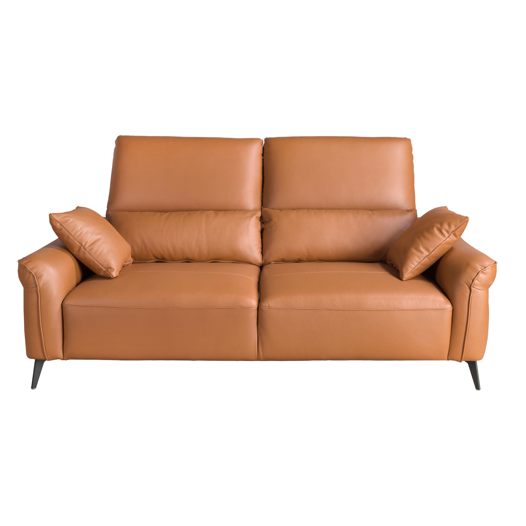 Sofá Angel Cerdá de 3 plazas tapizado en piel de origen vacuno en marrón patas de acero inoxidable en epoxi negro 209x107x105cm