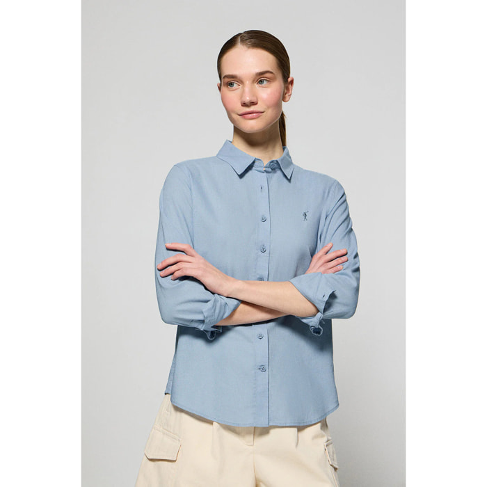 Camicia celeste in lino-cotone con ricamo Rigby Go