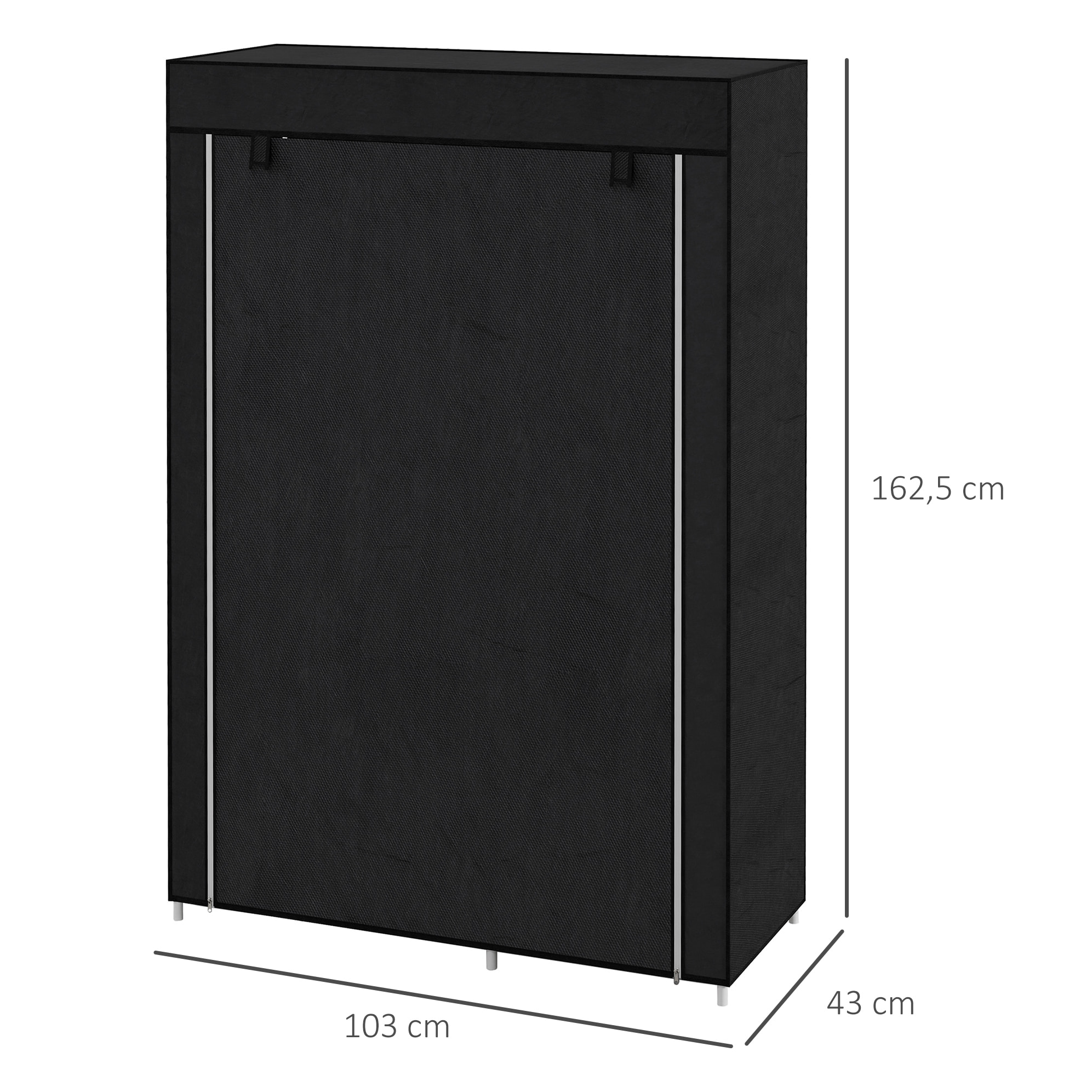 Armario de Tela Plegable Armario de Ropa Organizador Ropero Portátil con 6 Estantes y 1 Barra para Colgar para Dormitorio Vestidor 103x43x162,5 cm Negro