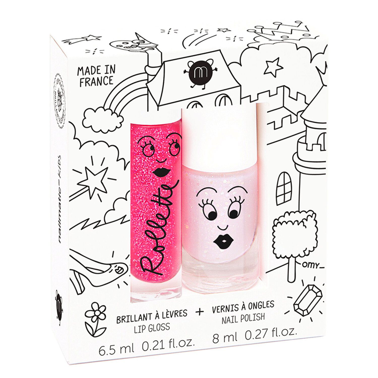Fairytales - Coffret Vernis Rose Transparent Paillettes + Brillant à Lèvres Framboise
