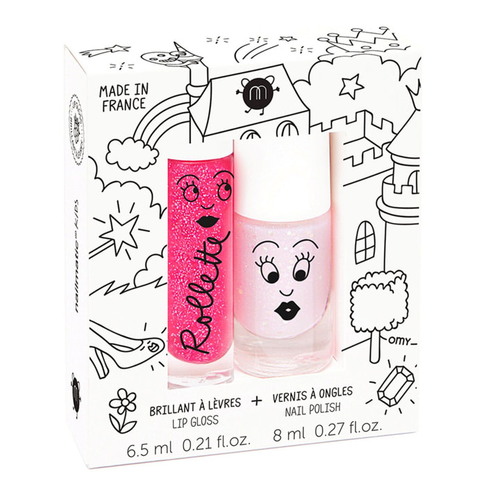 Fairytales - Coffret Vernis Rose Transparent Paillettes + Brillant à Lèvres Framboise