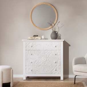 Commode Indira -bois massif de manguier-couleur blanc brossé 100 x 95 x 40 cm