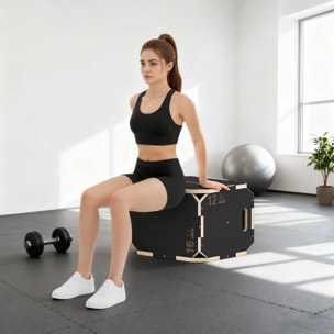 Cajón Pliométrico de Madera 3 en 1, Plataforma de Caja Pliométrica con 3 Alturas Ajustables 41/36/31 cm, Asas, sin Esquinas, Entrenamiento de Salto, Fuerza, para Casa, Gimnasio y Exterior