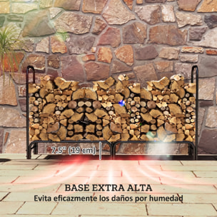 Outsunny Estante de Leña con Funda Oxford 600D, Leñero Exterior Metálico Robusto, Longitud Ajustable, Carga 200 kg, para Interior y Exterior, Jardín, Terraza, 180x36x99 cm, Negro