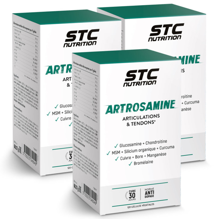 Artrosamine - Complément alimentaire à la Glucosamine, Chondroïtine, MSM, Curcuma, vitamines & minéraux - Résistance & articulations - Souplesse des tendons - Lot de 3 produits