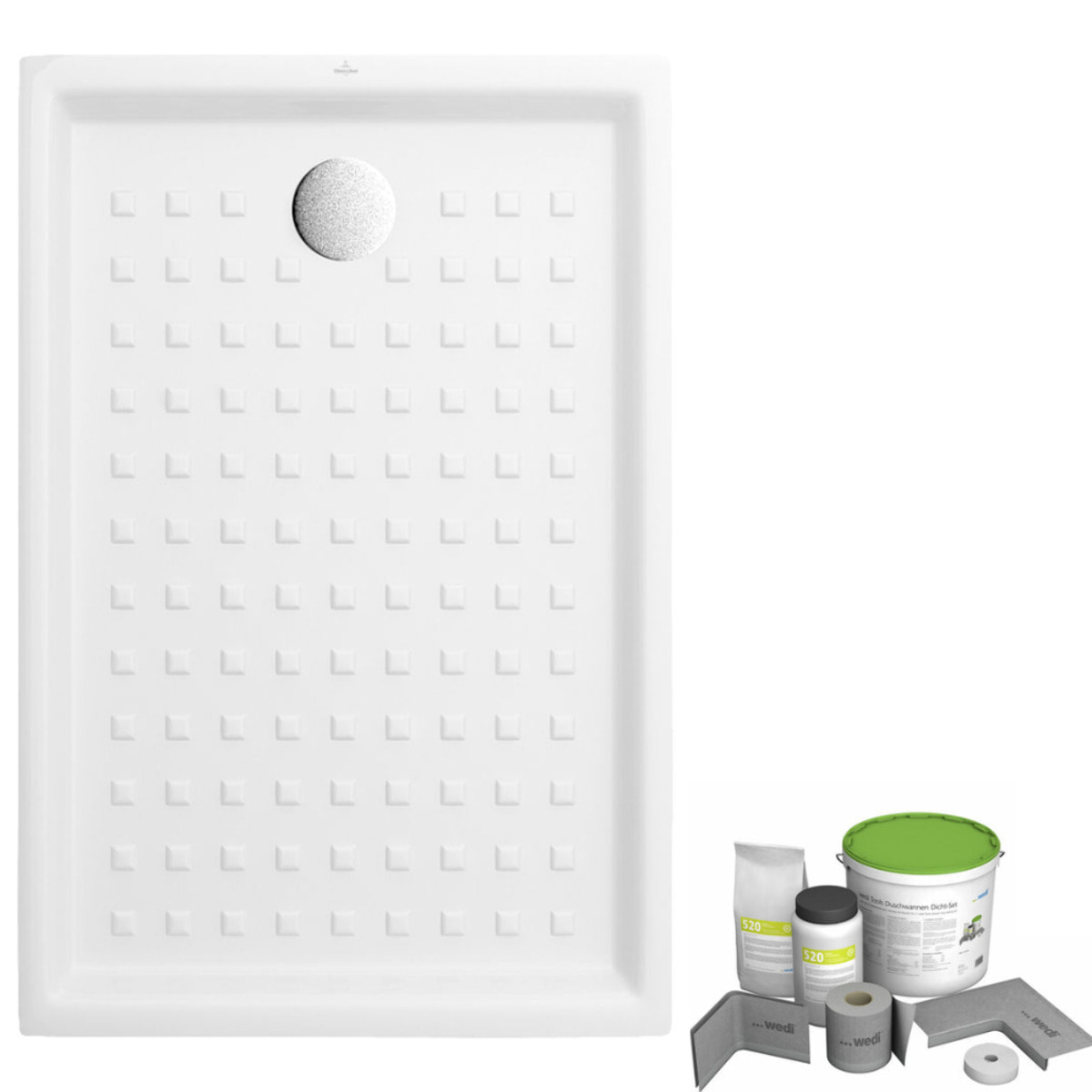 Pack receveur de douche 120 x 90 O Novo rectangle blanc + Kit d'étanchéité WEDI