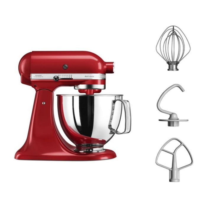 Robot pâtissier KITCHENAID 5KSM125EER Artisan Rouge Empire,  4,8 L, bol avec poignée, 300 watts