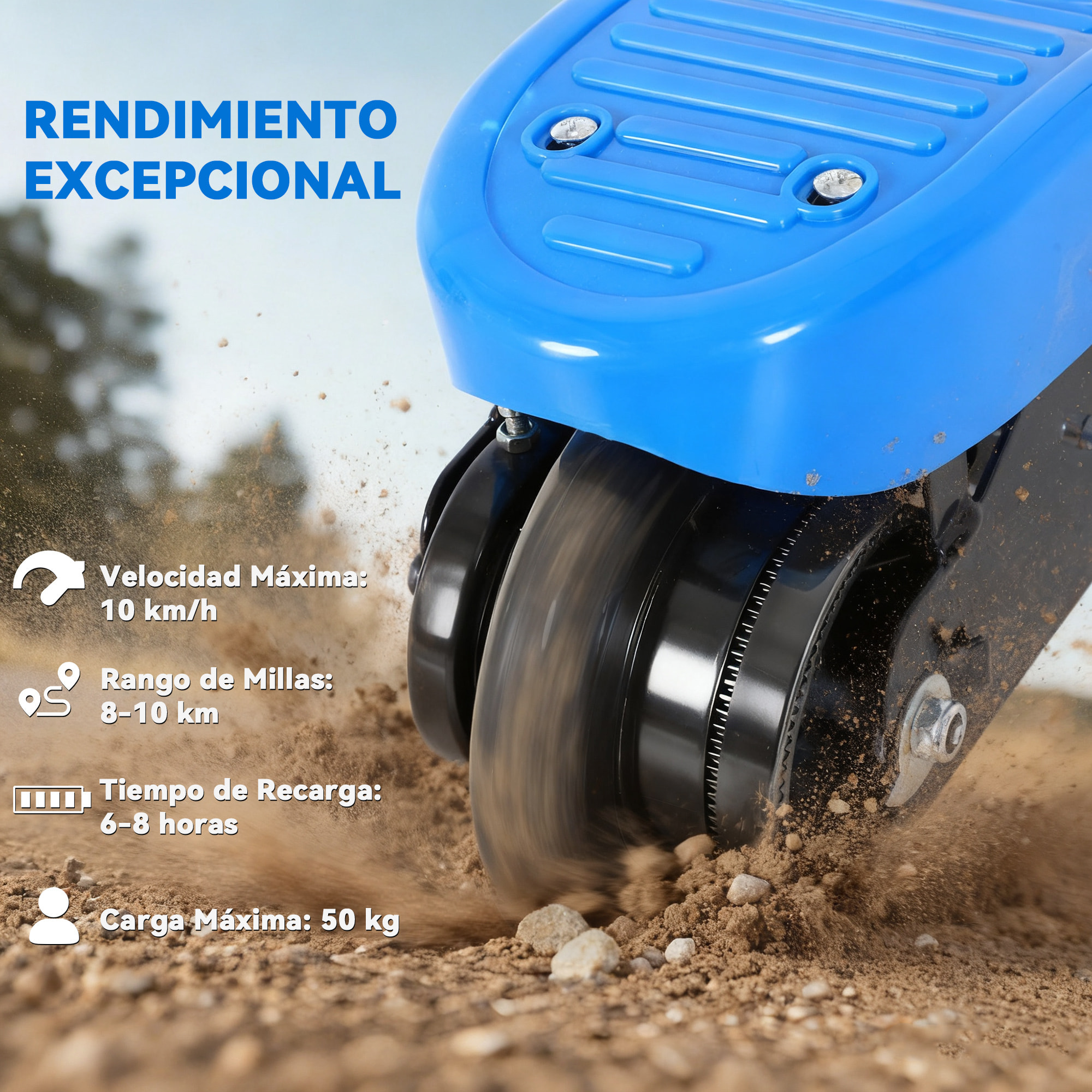 Patinete Eléctrico Plegable para Niños y Adolescentes de +7 Años Velocidad de 10 km/h Scooter Eléctrico con Manillar Ajustable en Altura y Frenos Carga Máx. 50 kg 78x37x87-95 cm Azul