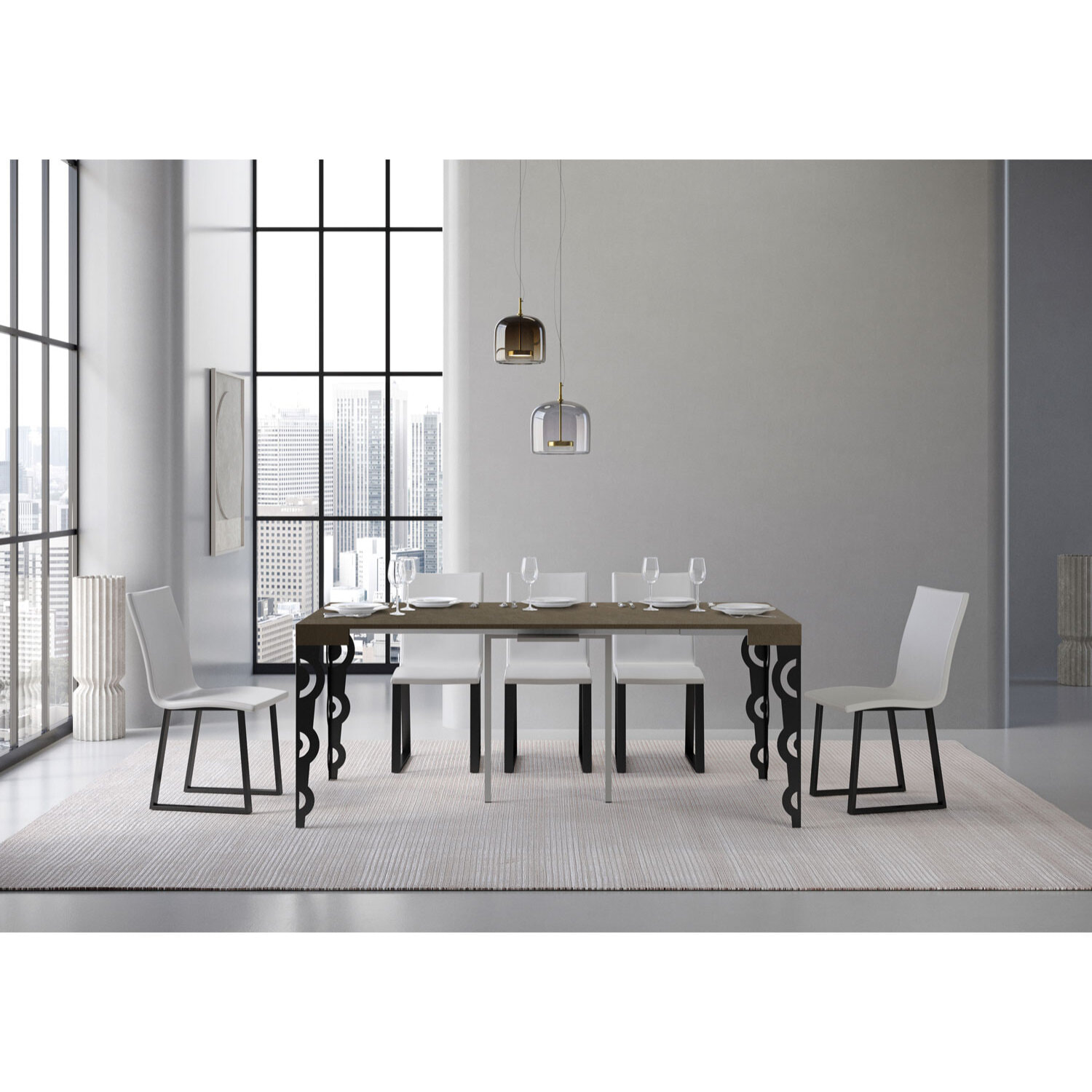 Console extensible 90x40/196 cm Karamay Small Taupe cadre Anthracite