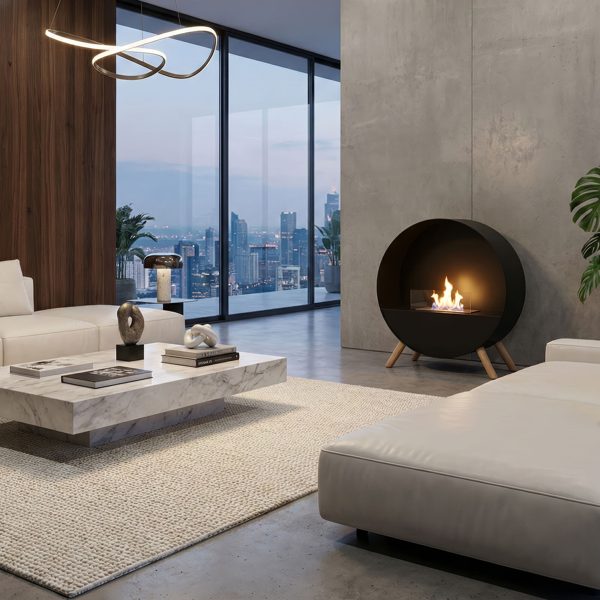 Venere - Camino a Bioetanolo da Pavimento 60x72x30 cm con Bruciatore 1 Litro e Piedi in Legno di Pino Nero