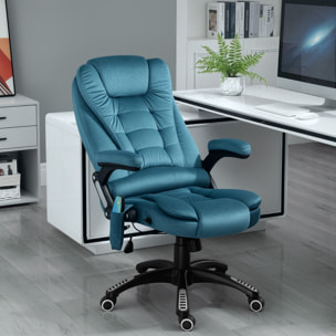 Silla de Oficina con Masaje de 6 Puntos Silla de Escritorio Giratoria con Función Basculante con Calefacción Altura Ajustable Respaldo Reclinable y Mando a Distancia Azul