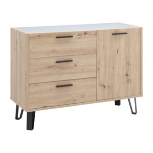 Commode 1 porte 3 tiroirs finition chêne - VITRUS