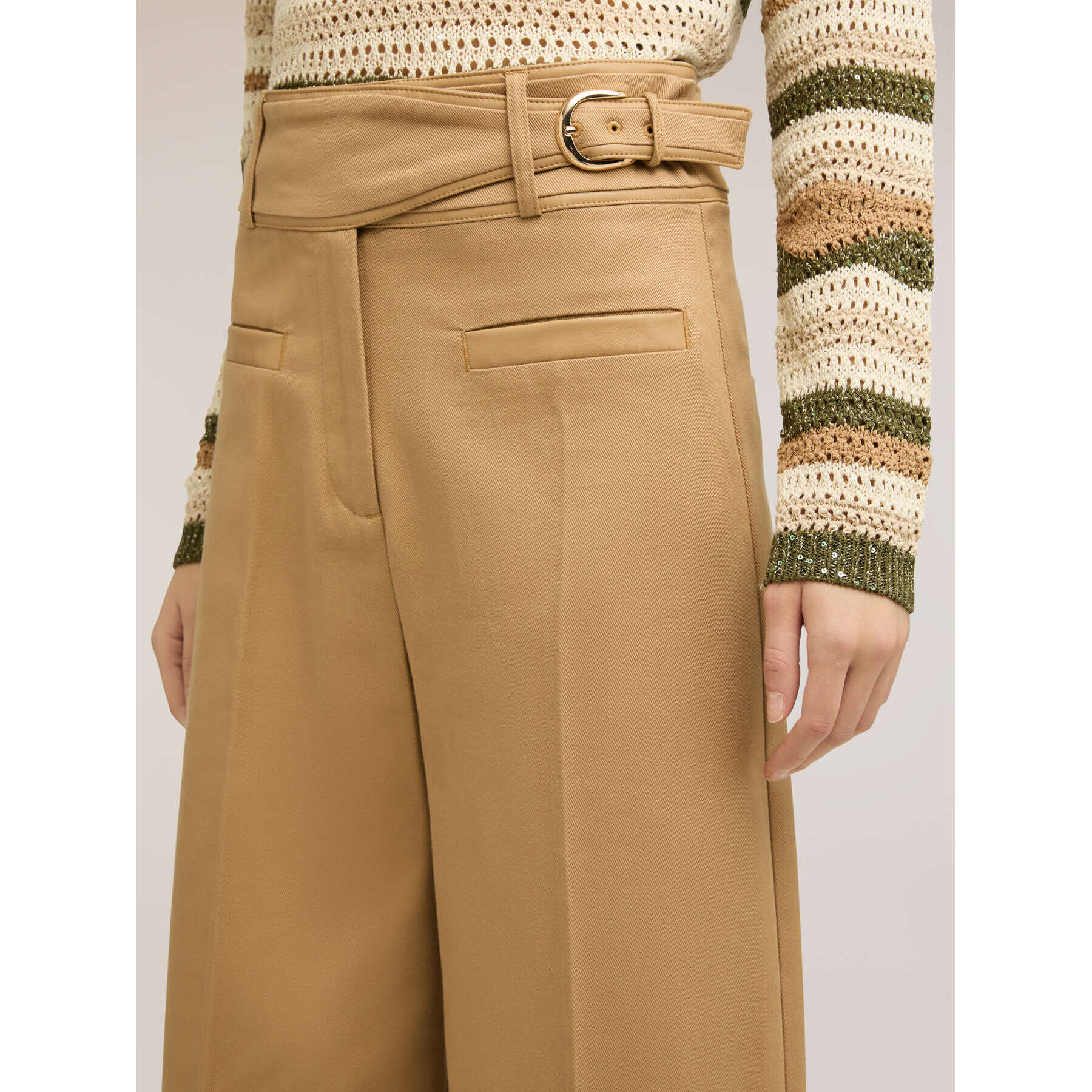 Motivi - Pantalones palazzo con cintura alta - Beige