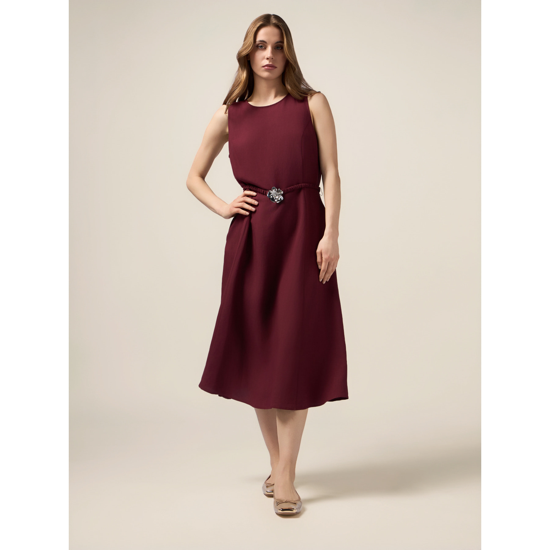 Oltre - Vestito misto lino con tintura gioiello - Bordeaux