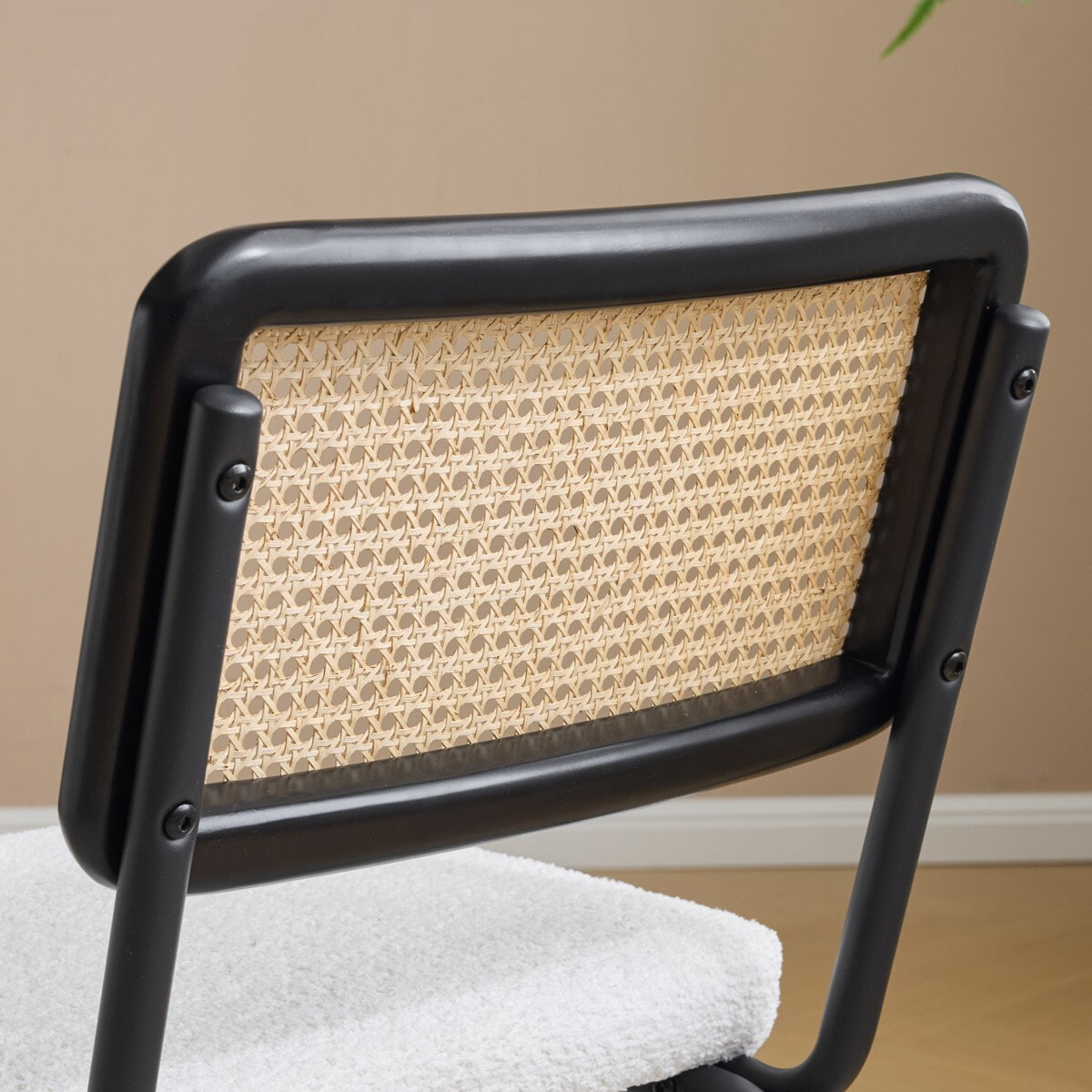 Lot de 2 chaises noires, cannage et tissu bouclé - PAULA