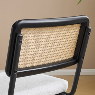 Lot de 2 chaises noires, cannage et tissu bouclé - PAULA