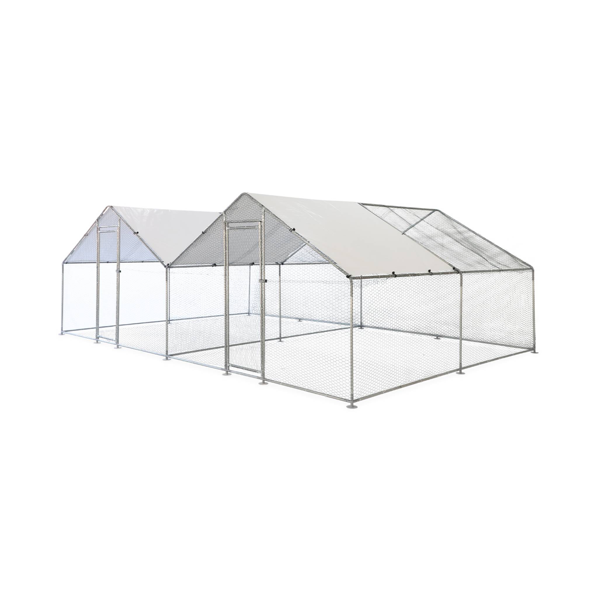 Enclos pour poulailler 2x12m² - Volière en acier galvanisé. bâche de toit imperméable et anti UV. porte avec loquet. enclos pour animaux