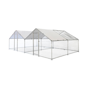 Enclos pour poulailler 2x12m² - Volière en acier galvanisé. bâche de toit imperméable et anti UV. porte avec loquet. enclos pour animaux