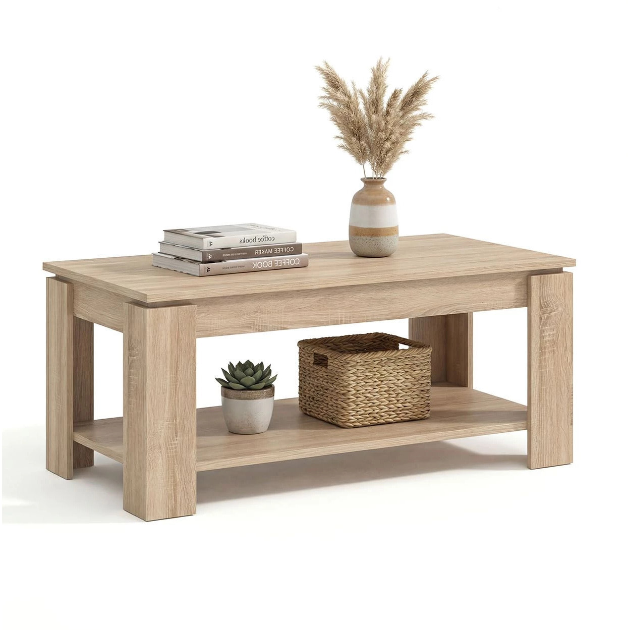 Mesa de centro elevable con almacenaje en roble canadian 102x43-54 cm Lya Roble Canadian