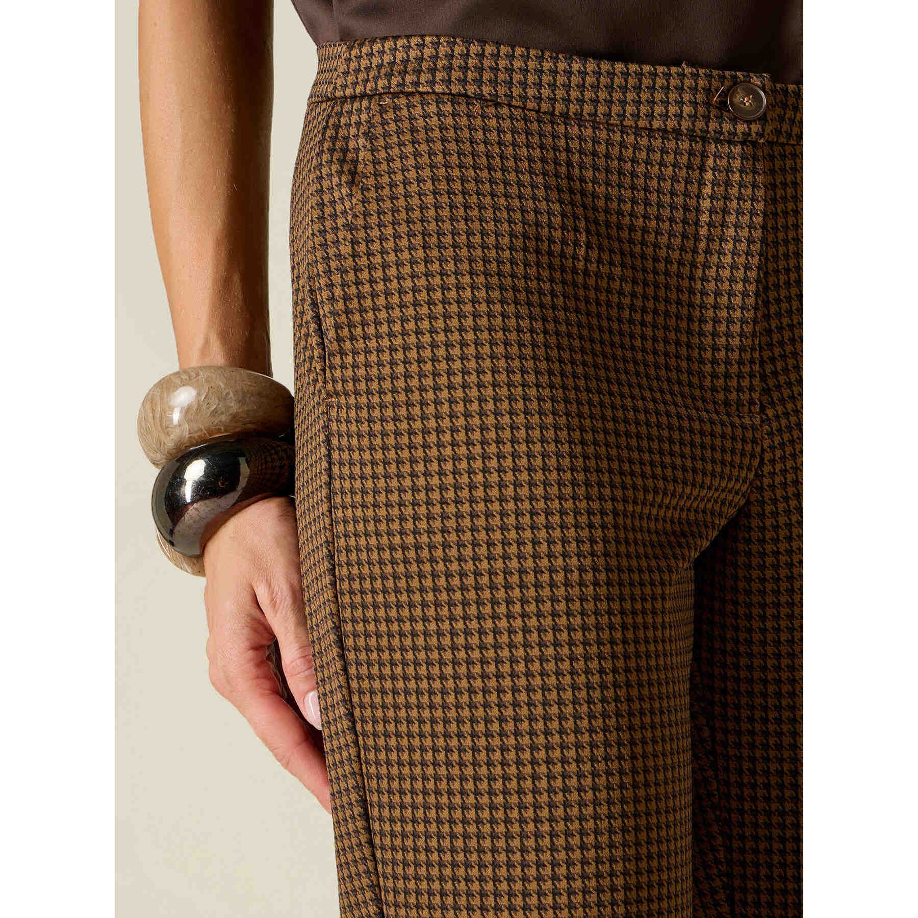 Oltre - Pantaloni in punto milano pied de poule - Marrone