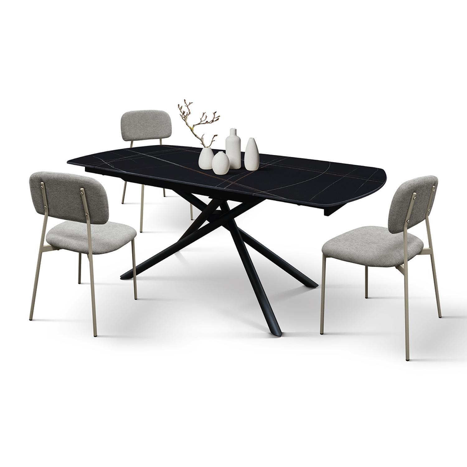 Tavolo BONIFACIO in ceramica nero Sahara e base in metallo verniciato nero, allungabile 120x88 cm - 180x88 cm