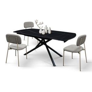 Tavolo BONIFACIO in ceramica nero Sahara e base in metallo verniciato nero, allungabile 120x88 cm - 180x88 cm