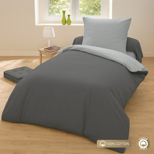 Parure Housse De Couette 135x200cm 100% coton Gris Clair/anthracite