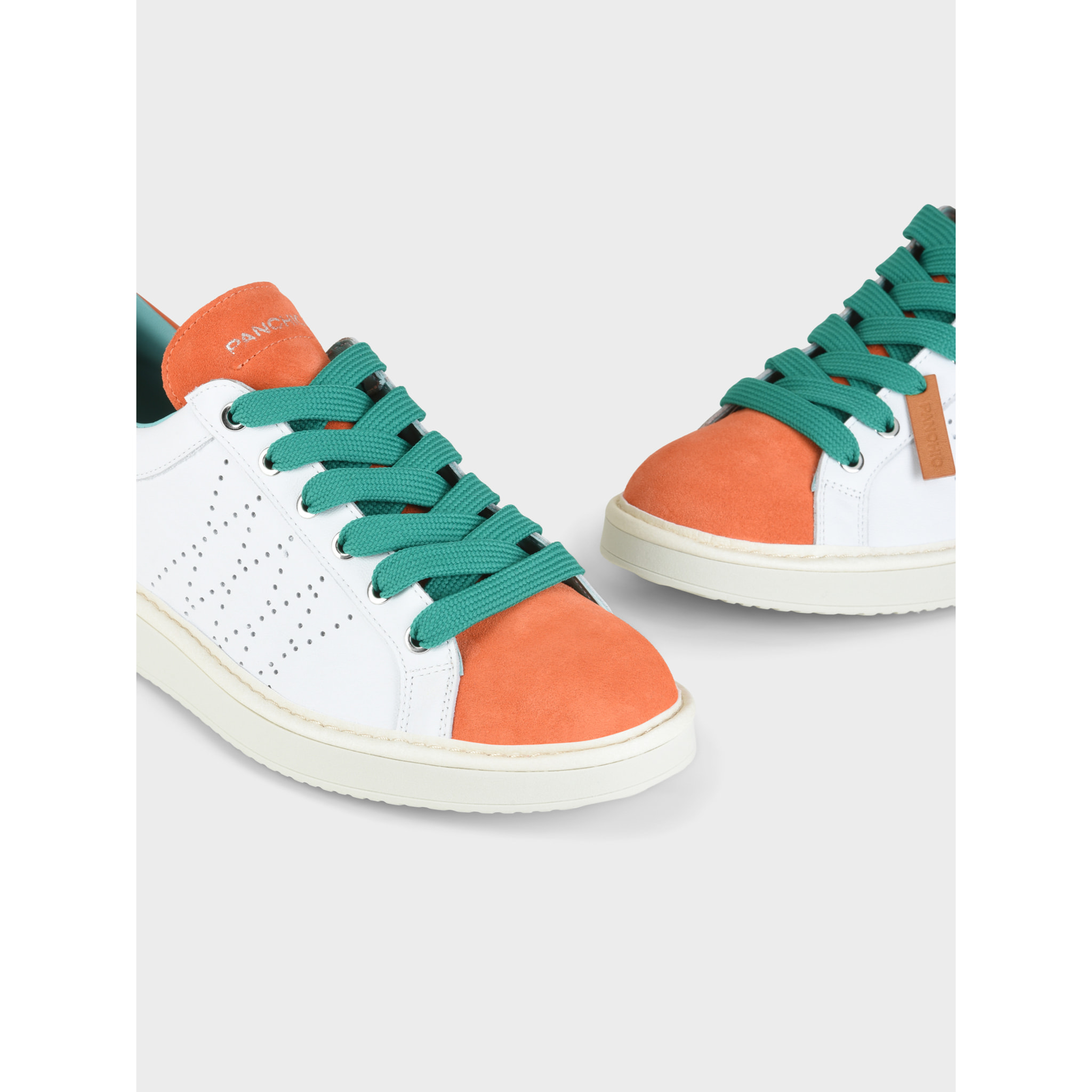 ZAPATO CON CORDONES HOMBRE P01 DE PIEL Y ANTE BLANCO NARANJA VERDE PEPPER