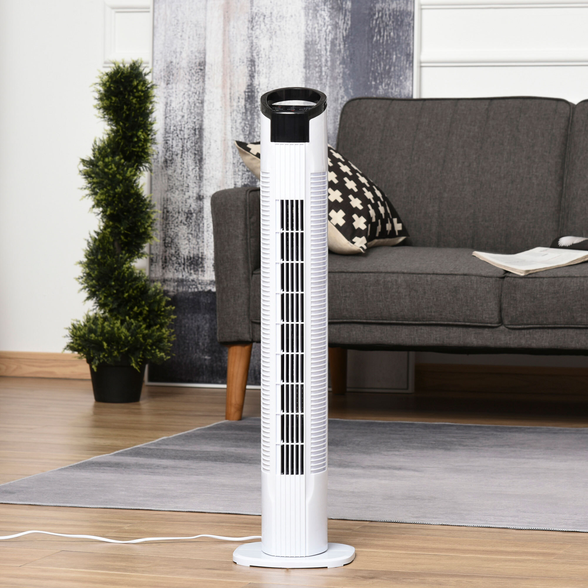 HOMCOM Ventilateur colonne tour oscillant 50 W silencieux télécommande incluse minuterie 3 modes 3 vitesses blanc noir