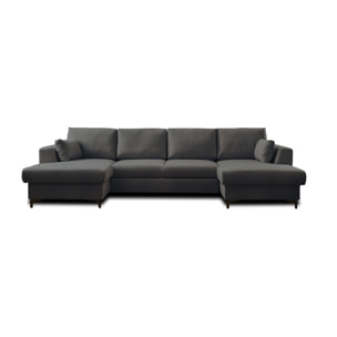 Tala - canapé panoramique en U - 7 places - convertible avec coffre - en tissu - Gris foncé