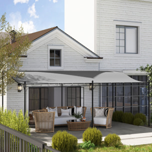 Pérgola de Pared de Jardín 3x6 m, Cenador de Jardín con Techo Inclinado, Orificios de Drenaje y Estructura Metálica, Resistente a la Intemperie, para Patio, Terraza, Balcón, Gris Oscuro