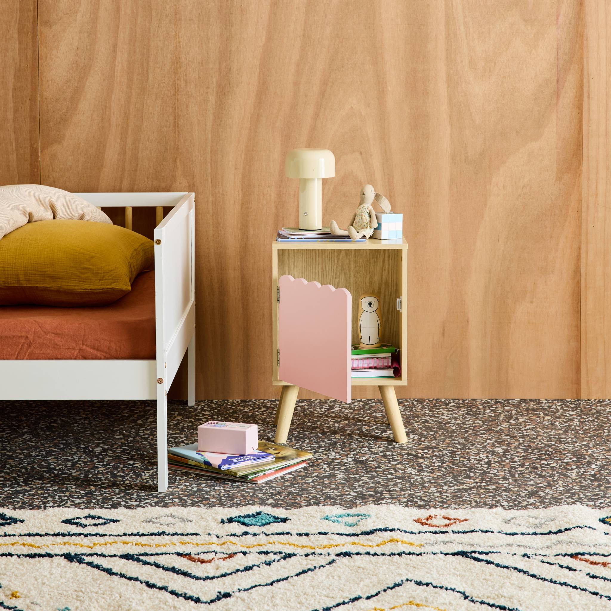 Table de chevet enfant décor bois 1 porte AZUR