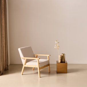 Fauteuil scandinave bois de peuplier, d'hévéa et tissu ISAK