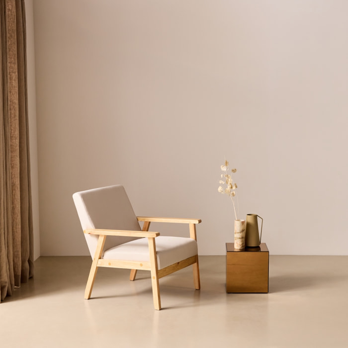 Fauteuil scandinave bois de peuplier, d'hévéa et tissu ISAK