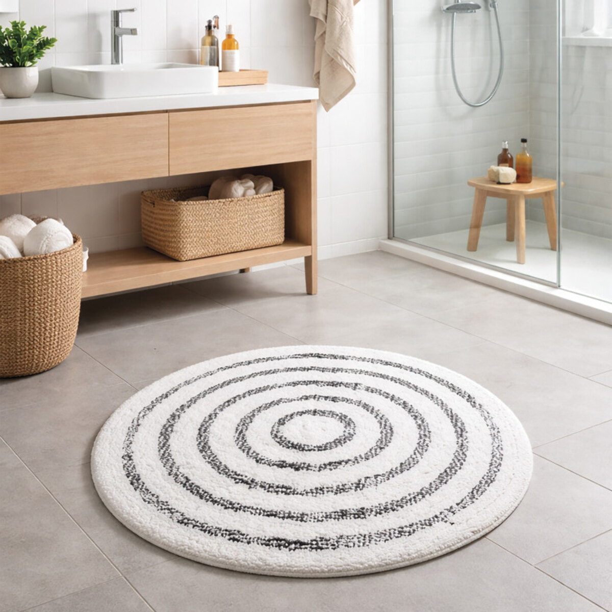 Tapis de bain Coton SATURN 60x60cm Noir & Blanc Spirella