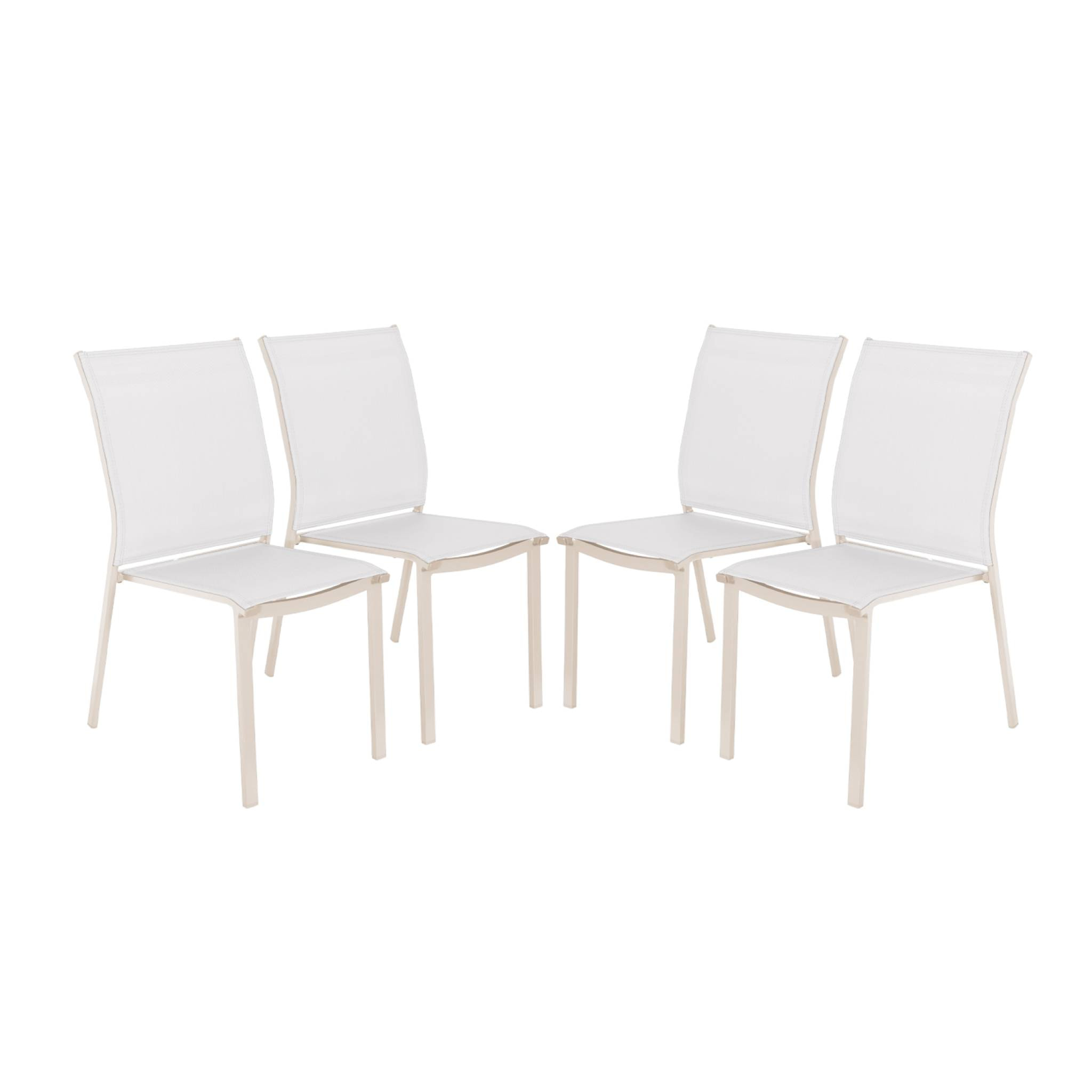 Lot de 4 chaises de jardin CLEVELAND empilables aluminium et textilene beige. 64.5 x 45.5 x 89.5 cm