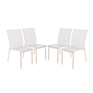 Lot de 4 chaises de jardin CLEVELAND empilables aluminium et textilene beige. 64.5 x 45.5 x 89.5 cm