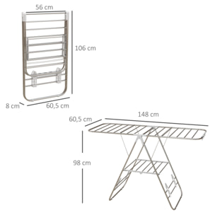 Séchoir à linge pliable sur pied - étendoir 2 niveaux ajustables - acier PP blanc