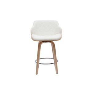 Tabouret de bar design pivotant 360° blanc et bois clair H65 cm LUCIEN