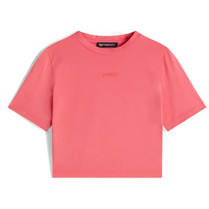 T-shirt slim fit corta in tessuto jersey tinto capo