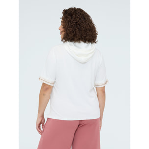 Fiorella Rubino - T-shirt con cappuccio e bordini hotfix - Bianco